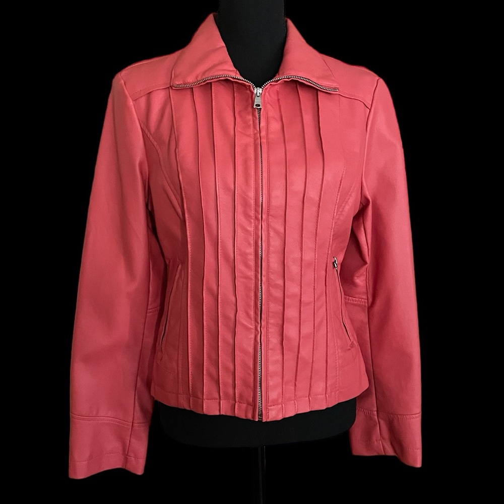 Dressbarn Faux Leather Jacket in Reddish Pink
